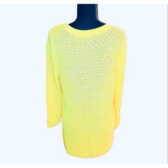 Talbots Yellow Open-Knit Crewneck Sweater | Fall Layering Essential - Picture 8 of 15